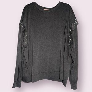 East Adeline Grey Pearl Embellished Sweater 2X